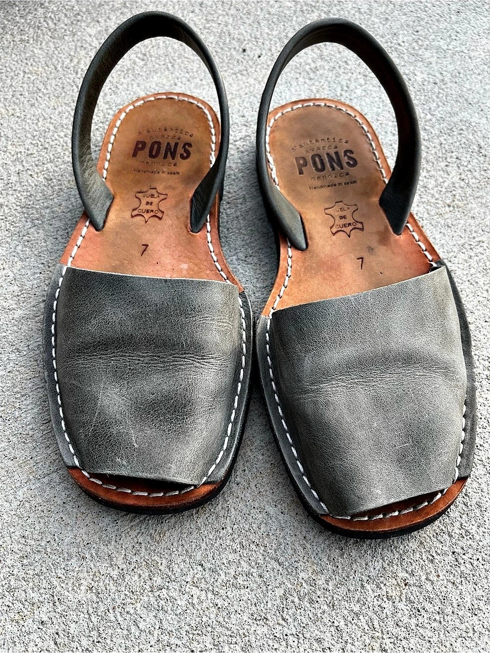 Pons Classic Avarca Sandals Leather Gray & Brown US 7